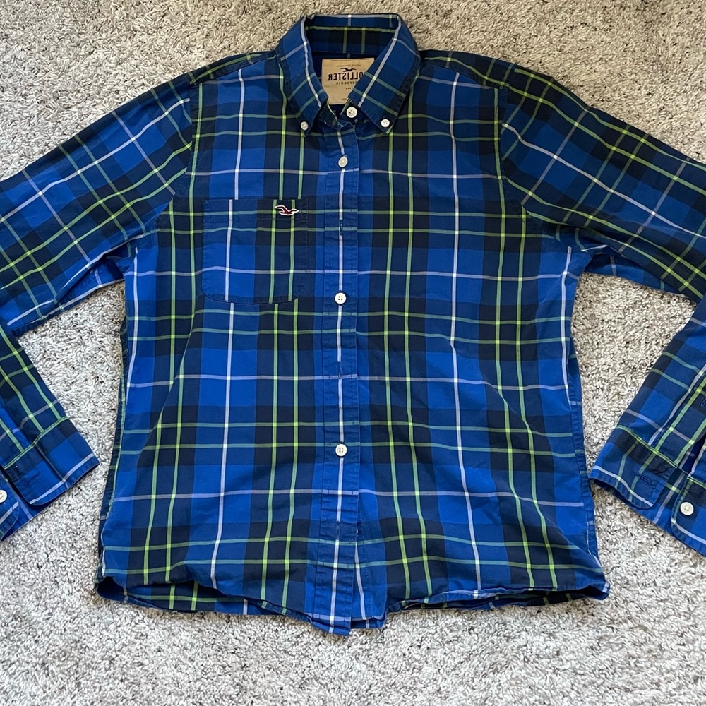 Blue and Green Hollister Striped Button Down Shirt (L)